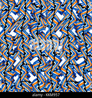 Abstract ondulata lineare intricate seamless design pattern in arancione e grigio contro white Foto Stock
