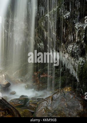 Rissloch cascata in inverno, nei pressi di Bodenmais, foresta bavarese, Bassa Baviera, Baviera, Germania, Foto Stock