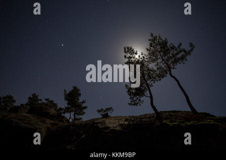 Il muro del Diavolo di notte, Harz, bassa Sassonia, Germania, Foto Stock