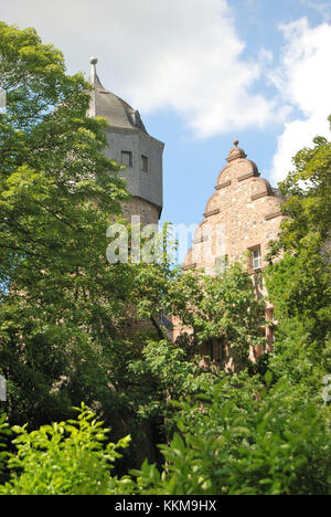 Vista dal giardino botanico del vecchio castello di Giessen Foto Stock