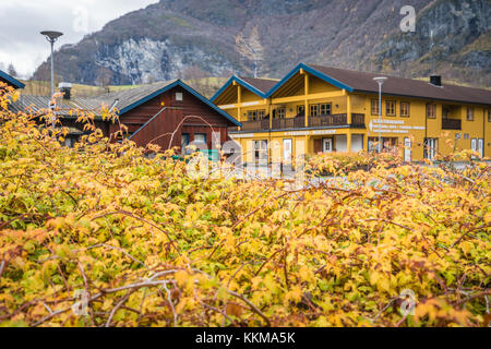 Bergen, Norvegia - Ottobre 2017 : piccoli flamsbana Railway Museum e gli altri edifici della città flam, Norvegia Foto Stock