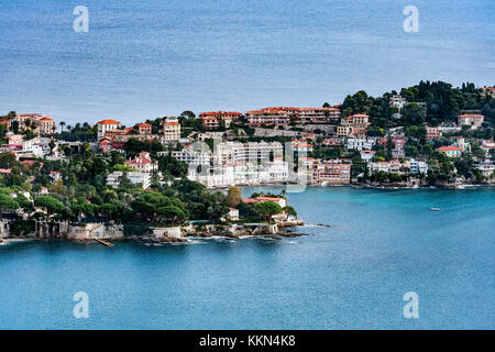 Vista aerea del comune francese di Saint Jean Cap Ferrat, Riviera Francese, Côte d'Azur, in Francia, in Europa. Foto Stock