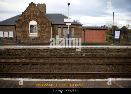 Barry Links stazione ferroviaria vicino a Carnoustie in Angus che è stato identificato come la Gran Bretagna è meno utilizzato stazione dopo appena 24 passeggeri percorsa da o per la stazione nel 2016/17, secondo i dati pubblicati dall'Ufficio della ferrovia e strada. Foto Stock