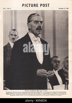 1938 Immagine Post Il Primo Ministro Neville Chamberlain Foto Stock