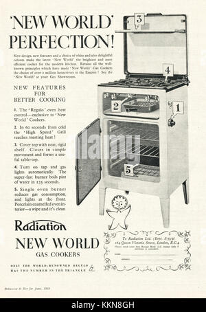 1939 La rivista britannica di radiazione cucine a gas annuncio Foto Stock