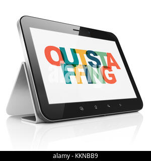 Il concetto di business: computer tablet con outstaffing sul display Foto Stock