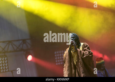 Di nazionalità ivoriana cantante reggae Tiken Jah Fakoly sul palco in occasione della ottava edizione del Festival Aluna in Ruoms (sud-est della Francia), su 2015/06/1 Foto Stock