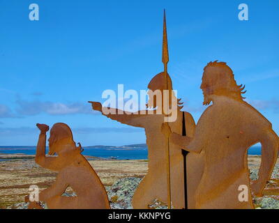 Terranova, CA, 24 Giugno 2011: questa scultura di ferro a L'Anse aux Meadows evoca l'arrivo dei norreni 1000 anni fa. Foto Stock