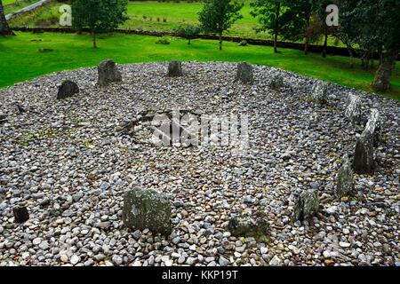 Tempio Templewood legno 4000+ anno preistorici sito megalitico. Kilmartin Valley, Argyll. Cerchio principale che mostra la pietra centrale cist Foto Stock