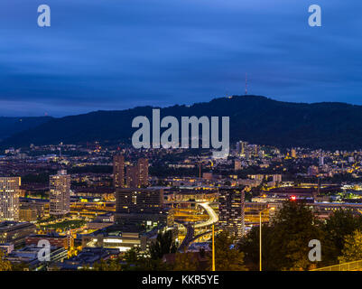 Zurigo ovest con uetliberg di notte Foto Stock