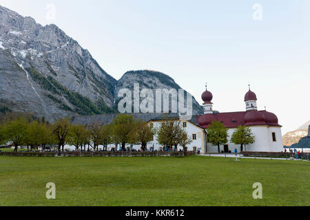 Chiesa di San Bartolomeo al Königssee (lago), Berchtesgaden, Baviera, Germania Foto Stock