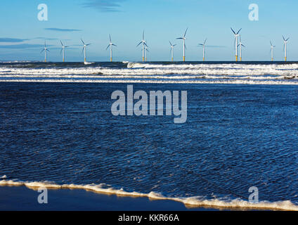 Per centrali eoliche offshore, Redcar, North Yorkshire, Inghilterra, Regno Unito Foto Stock