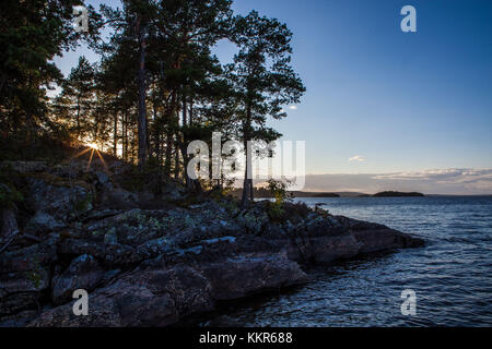 Sundown, stora le lake, Svezia Foto Stock