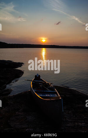 Sundown, Lelang Lago, barca, Dalsland, Götaland, Svezia Foto Stock