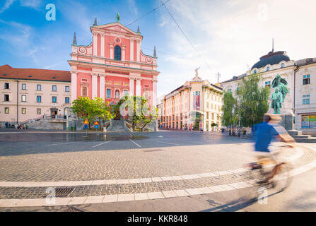 Il Preseren Square e il francescano Annunciazione Chiesa. Città vecchia di Ljubljiana, Osrednjeslovenska, Slovenia. Foto Stock