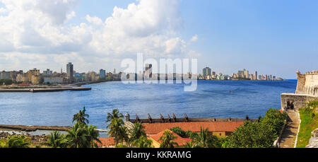 Lo skyline di havana come si vede dal castillo de los Tres Reyes del Morro Foto Stock