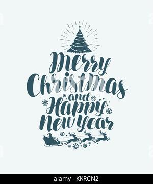 Buon Natale e felice anno nuovo, lettere scritte a mano. Biglietto d'auguri di Natale. Illustrazione del vettore calligrafico Illustrazione Vettoriale