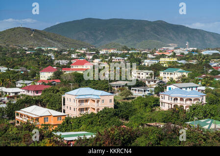 Isole Vergini britanniche, Virgin Gorda, cittadina spagnola, elevati vista città Foto Stock