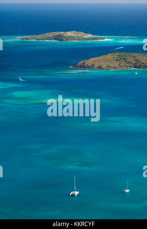 Isole Vergini britanniche, Virgin Gorda, North Sound, vista in elevazione del nord il suono da fanny hill Foto Stock