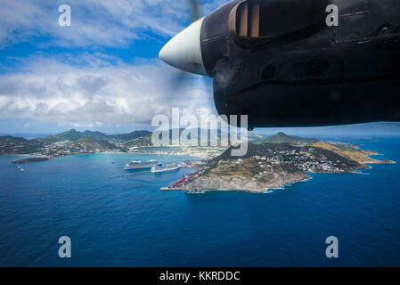 Paesi Bassi, Sint Maarten, Philipsburg, vista aerea da velivoli a propulsione Foto Stock