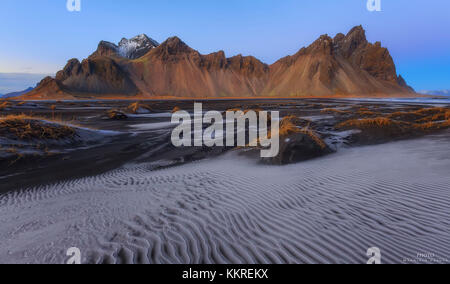 Vista del vestrahorn, stokksnes, hofn, Islanda, europa Foto Stock
