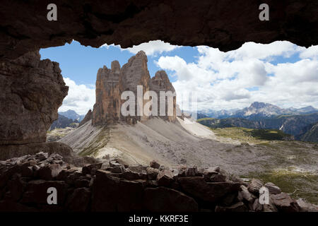 Galleria della prima Guerra Mondiale a Passporto Fork, Dolomiti, Auronzo di Cadore, Belluno, Veneto, Italia Foto Stock