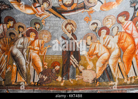 Gli affreschi all'interno della Chiesa Oscura, in Cappadocia, Turchia. Foto Stock