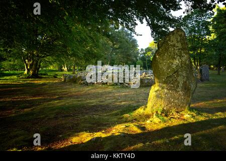 N.e. oltre il centro e nord di Cairns il 3 clava cairns, Inverness Scozia preistorica età del bronzo sepolcri Foto Stock