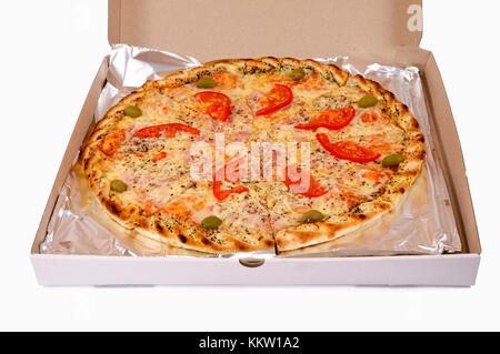 Real pizza consegna in cartone Foto Stock