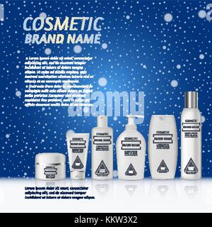 Vettore 3d illustrazione cosmetici su un morbido sfondo luminoso con effetti di svasatura. bellezza realistico prodotto cosmetico modello di disegno. Illustrazione Vettoriale