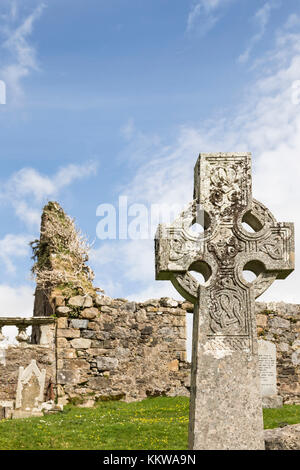 Celtic Cross a Cill Chriosd sull'Isola di Skye in Scozia. Foto Stock