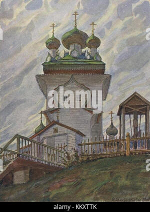 La Chiesa della Resurrezione a Kushereka, situata nel Governatorato di Arcangelo di Russia, è un notevole esempio di architettura russa in legno. Il design della chiesa riflette lo stile tradizionale delle chiese ortodosse nel nord della Russia. Foto Stock