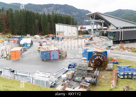 Sito in costruzione della funivia da Eibsee alla Zugspitze Foto Stock