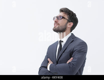 La cova bello ragazzo alzato la sua testa in alto Foto Stock