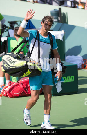 KEY BISCAYNE, FL - 26 MARZO: Rafael Nadal il giorno 6 del Miami Open presentato da Itau al Crandon Park Tennis Center il 26 marzo 2016 a Key Biscayne, Florida persone: Rafael Nadal Foto Stock