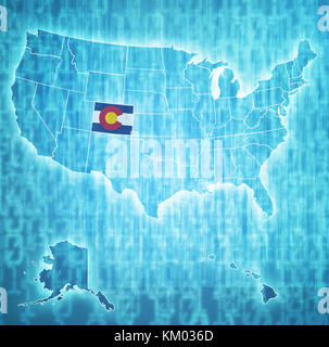 Colorado sulla mappa di isolato di stati uniti d'America con i confini di stato Foto Stock