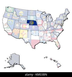 Il nebraska isolato sulla mappa di stati uniti d'America con i confini di stato Foto Stock