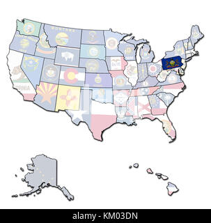 In Pennsylvania mappa isolato di stati uniti d'America con i confini di stato Foto Stock