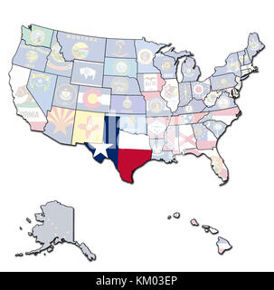 Texas sulla mappa di isolato di stati uniti d'America con i confini di stato Foto Stock