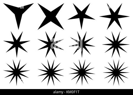 Star - set di vettore - nero su sfondo bianco Illustrazione Vettoriale