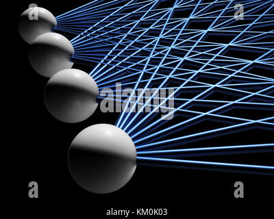 Rete neurale artificiale frammento isolato su nero, 3d illustrazione Foto Stock