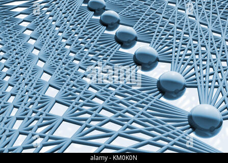 Rete neurale artificiale, strato nascosto con collegamenti isolati su bianco, 3d illustrazione Foto Stock