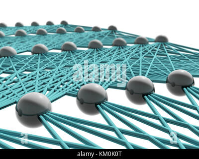 Rete neurale artificiale struttura schematica isolato su bianco, 3d illustrazione Foto Stock