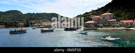 Vista estiva della spiaggia di Isola di Lopud, una delle isole Elafiti vicino Dubrovnik, costa dalmata, Mare Adriatico, Croazia, Europa Foto Stock