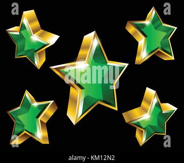 Vector stella d'oro simboli in 3d di stile con angoli diversi isolati su sfondo nero Illustrazione Vettoriale