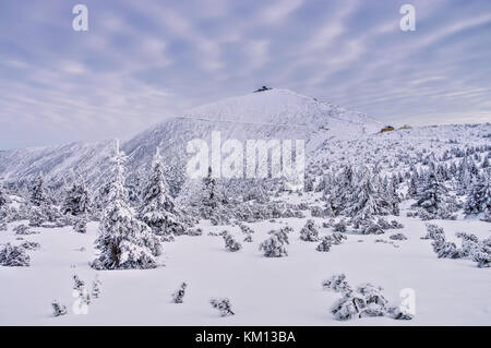 montagna Sniezka in inverno, Montagne Giganti Foto Stock