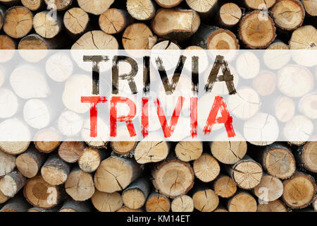 Annuncio concettuale, didascalia di testo che illustra il concetto di Trivia Business per quiz non importante divertimento scritto su sfondo in legno con spazio Foto Stock