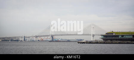 Yokohama, Giappone - 5 nov 2014. vedute di Yokohama Bay Bridge e alla porta a mare. Il porto di Yokohama ha una lunga storia di oltre 150 anni da quando è stato aperto a fo Foto Stock