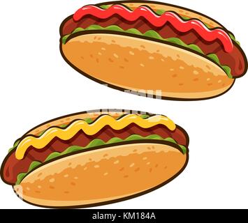 Hot dog. Cibo americano, concetto di sandwich. Illustrazione vettoriale dei cartoni animati Illustrazione Vettoriale