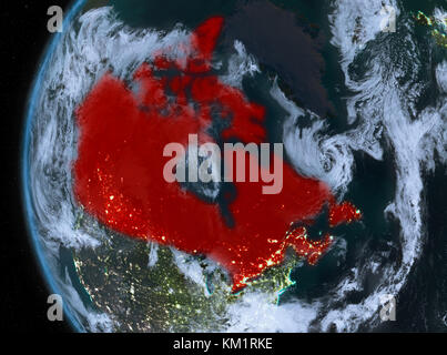 Notte mappa del Canada come visto dallo spazio sul pianeta Terra. 3D'illustrazione. Gli elementi di questa immagine fornita dalla NASA. Foto Stock